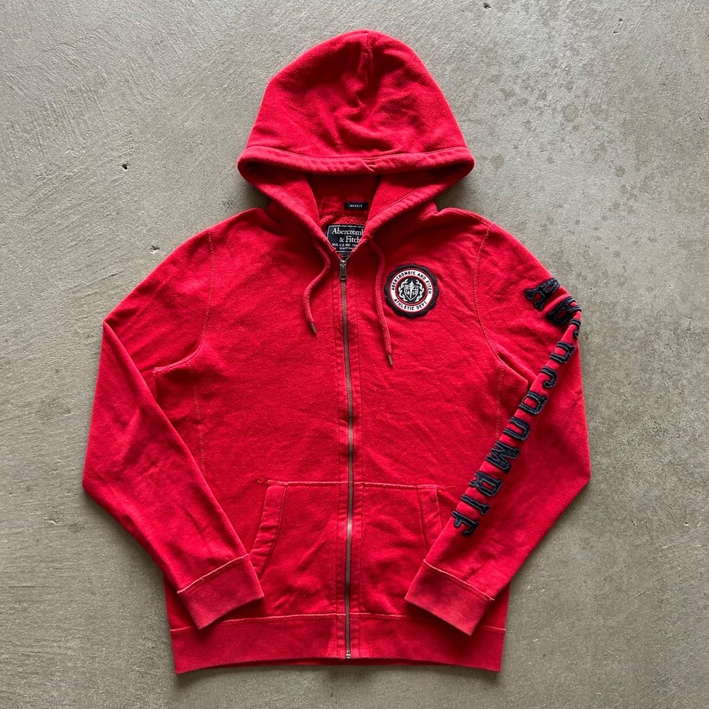 Vintage Abercrombie & Fitch Sweatshirt Size Small Red Y2K Muscle Fit Hoodie
